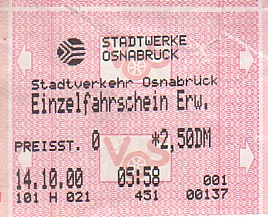 Communication of the city: Osnabrück (Niemcy) - ticket abverse