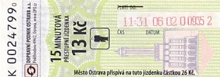 Communication of the city: Ostrava (Czechy) - ticket abverse