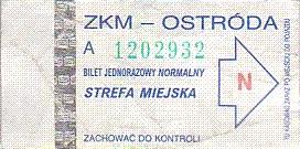 Communication of the city: Ostróda (Polska) - ticket abverse