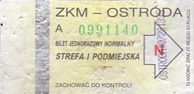 Communication of the city: Ostróda (Polska) - ticket abverse