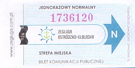 Communication of the city: Ostróda (Polska) - ticket abverse. 