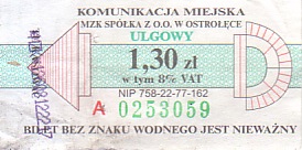 Communication of the city: Ostrołęka (Polska) - ticket abverse. 