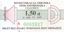 Communication of the city: Ostrołęka (Polska) - ticket abverse. <IMG SRC=img_upload/_0ekstrymiana2.png>
