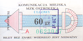 Communication of the city: Ostrołęka (Polska) - ticket abverse. <IMG SRC=img_upload/_przebitka.png alt="przebitka">