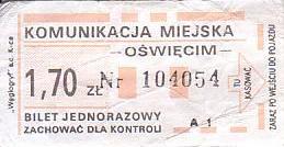 Communication of the city: Oświęcim (Polska) - ticket abverse. 