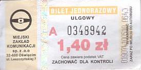 Communication of the city: Oświęcim (Polska) - ticket abverse. <IMG SRC=img_upload/_0wymiana1.png>