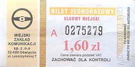 Communication of the city: Oświęcim (Polska) - ticket abverse. <IMG SRC=img_upload/_0wymiana3.png>