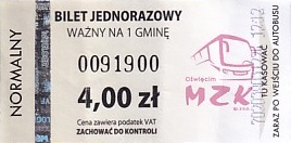 Communication of the city: Oświęcim (Polska) - ticket abverse. <!--śmieszny numer-->