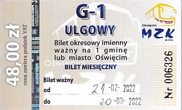 Communication of the city: Oświęcim (Polska) - ticket abverse. 