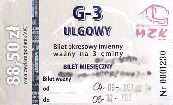 Communication of the city: Oświęcim (Polska) - ticket abverse.