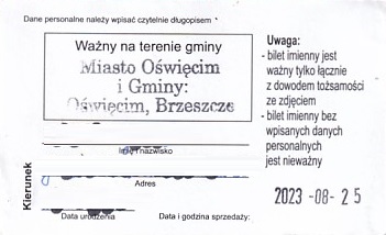 Communication of the city: Oświęcim (Polska) - ticket reverse