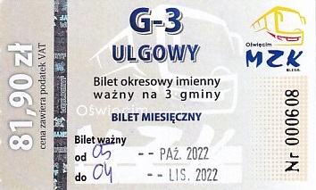 Communication of the city: Oświęcim (Polska) - ticket abverse. 