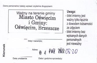 Communication of the city: Oświęcim (Polska) - ticket reverse