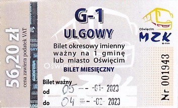 Communication of the city: Oświęcim (Polska) - ticket abverse. 