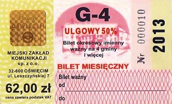 Communication of the city: Oświęcim (Polska) - ticket abverse. bardzo niski nr seryjny