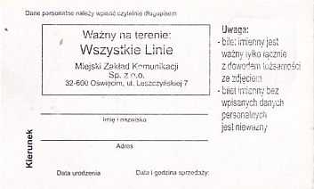 Communication of the city: Oświęcim (Polska) - ticket reverse