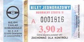 Communication of the city: Oświęcim (Polska) - ticket abverse