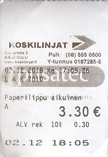 Communication of the city: Oulu (Finlandia) - ticket abverse. 
