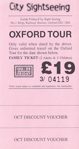 Communication of the city: Oxford (Wielka Brytania) - ticket abverse