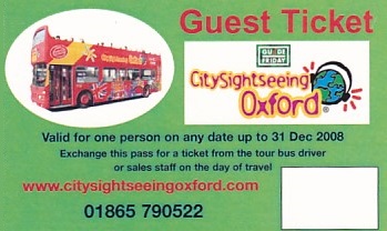 Communication of the city: Oxford (Wielka Brytania) - ticket abverse