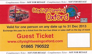 Communication of the city: Oxford (Wielka Brytania) - ticket abverse