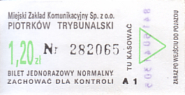Communication of the city: Piotrków Trybunalski (Polska) - ticket abverse. <IMG SRC=img_upload/_0ekstrymiana2.png>