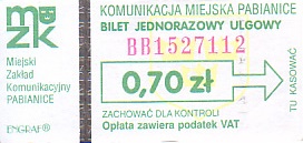 Communication of the city: Pabianice (Polska) - ticket abverse. 