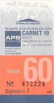 Communication of the city: Padova (Włochy) - ticket abverse. 