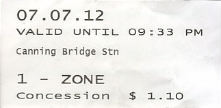Communication of the city: Perth (Australia) - ticket abverse. 