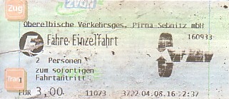 Communication of the city: Pirna (Niemcy) - ticket abverse. 