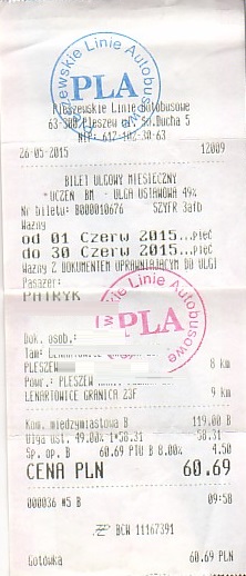 Communication of the city: Pleszew (Polska) - ticket abverse