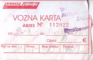 Communication of the city: Pljevlja (Czarnogóra) - ticket abverse. 