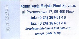 Communication of the city: Płock (Polska) - ticket reverse