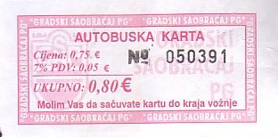 Communication of the city: Podgorica (Czarnogóra) - ticket abverse. <IMG SRC=img_upload/_0ekstrymiana2.png>