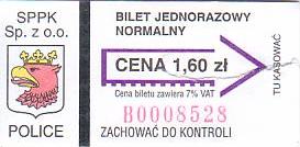 Communication of the city: Police (Polska) - ticket abverse. <IMG SRC=img_upload/_0ekstrymiana2.png>