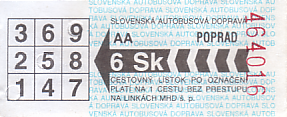 Communication of the city: Poprad (Słowacja) - ticket abverse. 