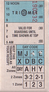 Communication of the city: Portland (Stany Zjednoczone) - ticket abverse