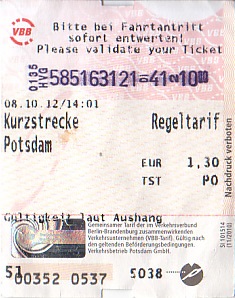 Communication of the city: Potsdam (Niemcy) - ticket abverse. <IMG SRC=img_upload/_0wymiana2.png>