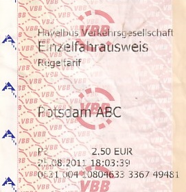 Communication of the city: Potsdam (Niemcy) - ticket abverse