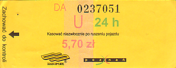 Communication of the city: Poznań (Polska) - ticket abverse. <IMG SRC=img_upload/_pasekIRISAFE4b.png alt="pasek IRISAFE">