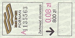 Communication of the city: Poznań (Polska) - ticket abverse. <!--śmieszne ceny-->