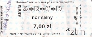 Communication of the city: Poznań (Polska) - ticket abverse. hologram na odwrocie