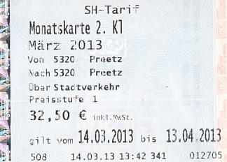 Communication of the city: Preetz (Niemcy) - ticket abverse