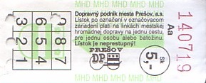 Communication of the city: Prešov (Słowacja) - ticket abverse. 