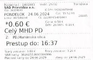 Communication of the city: Prievidza (Słowacja) - ticket abverse.