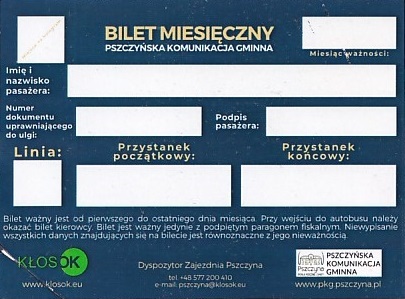 Communication of the city: Pszczyna (Polska) - ticket abverse