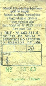 Communication of the city: Puerto Natales (Chile) - ticket abverse