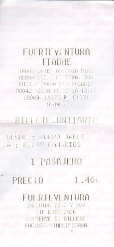Communication of the city: Puerto del Rosario (Hiszpania) - ticket abverse. 