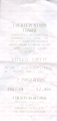 Communication of the city: Puerto del Rosario (Hiszpania) - ticket abverse