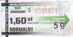 Communication of the city: Puławy (Polska) - ticket abverse. <IMG SRC=img_upload/_przebitka.png alt="przebitka">